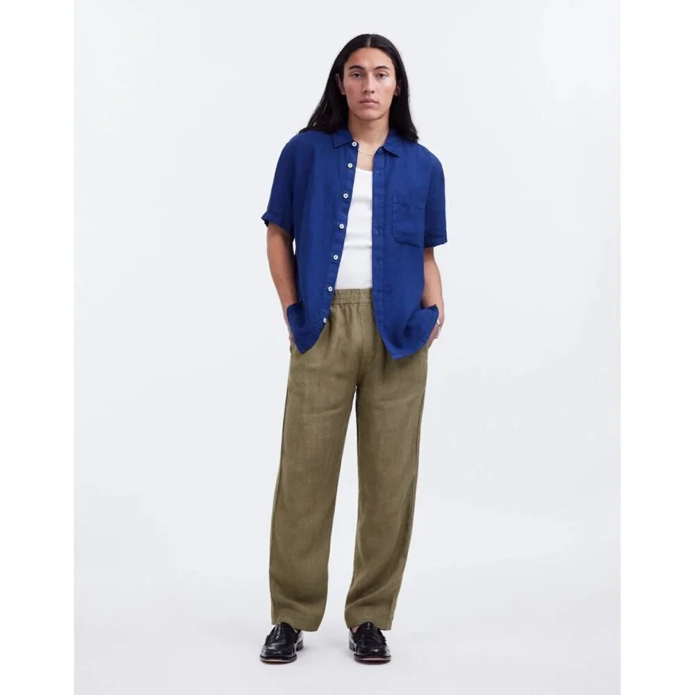 Madewell Mens 100% Linen Drawstring Pant Pressed Sage Coastal Casual Relaxed NWT